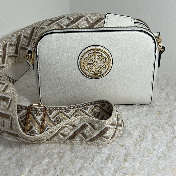 White Crossbody Bag with Gold Accent - Picture 10 of 10